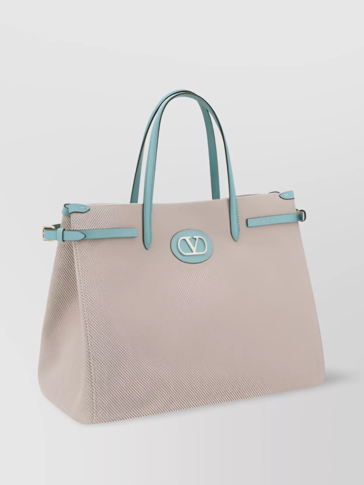 Shop Valentino Leather Handle Cotton Tote Bag