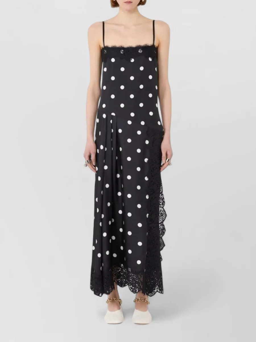 Sportmax Silk Polka Dot-Print Lace-Detail Asymmetric Maxi Dress
