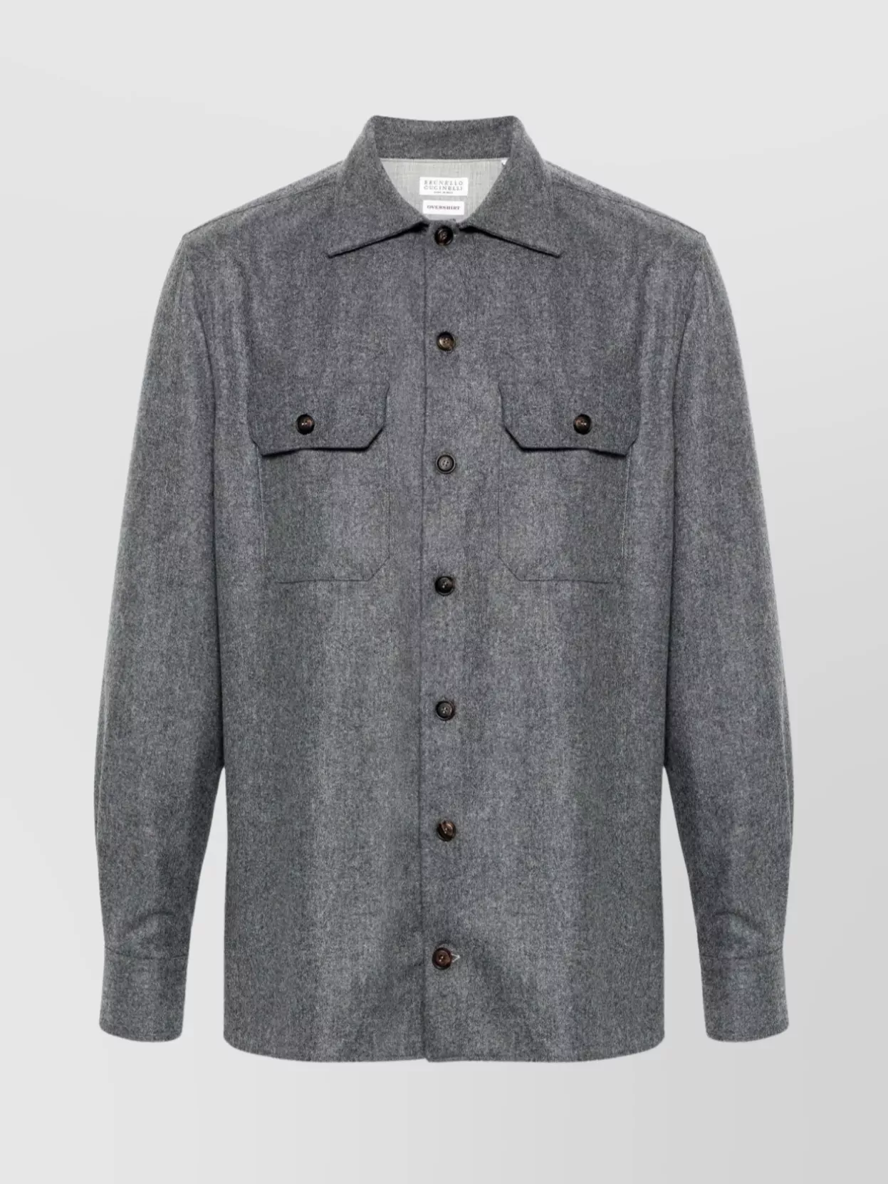 Brunello Cucinelli Wool Shirt With Straight Hem And Buttoned Hems In Gray