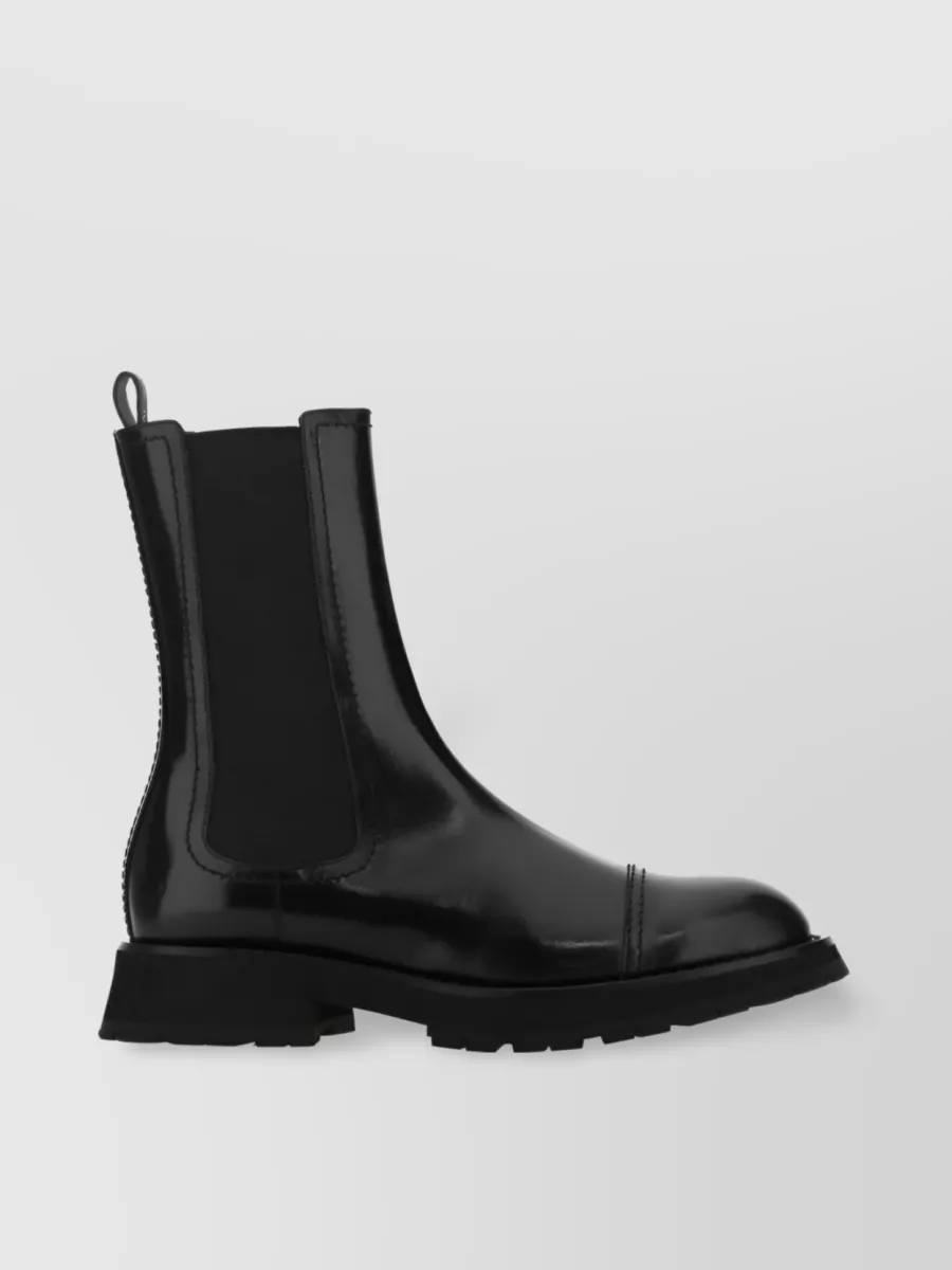 Shop Alexander Mcqueen Chelsea Polished Leather Slip-on Boots In Black