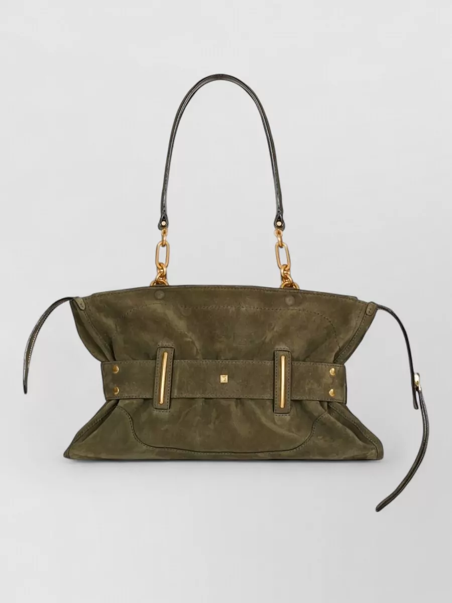 Balmain Anthem Suede Leather Shoulder Bag
