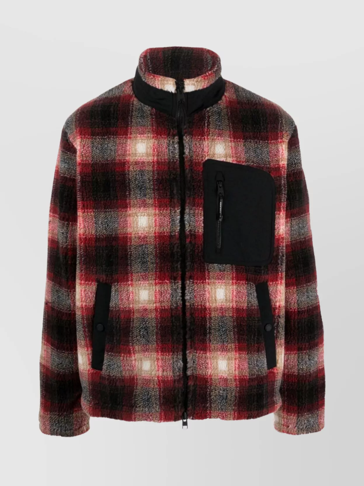 Woolrich Plaid Sherpa Sweater With Convenient Pockets In Black