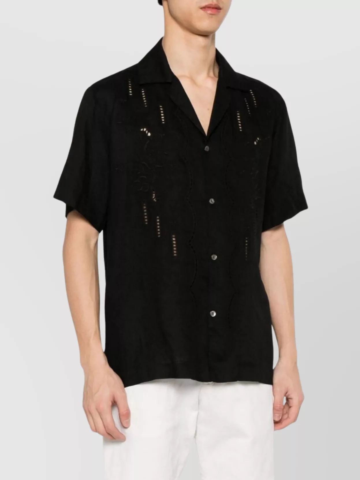 P.a.r.o.s.h Linen Shirt With Floral Embroidery And Cuban Collar