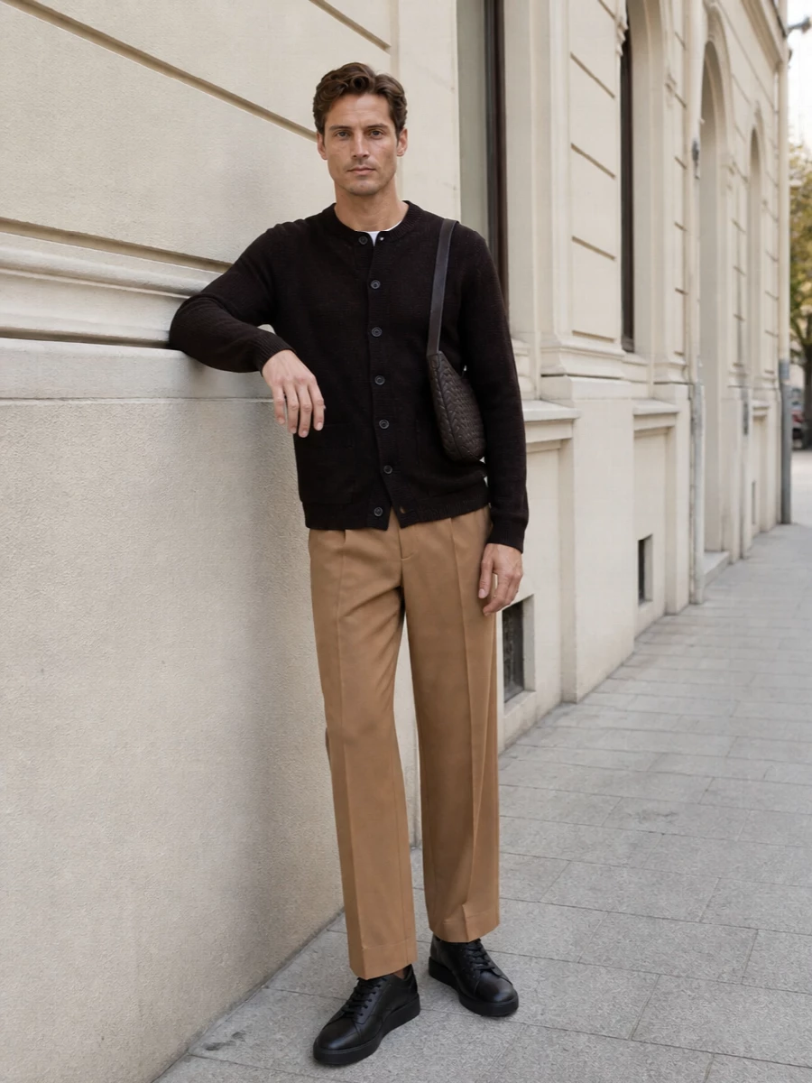 Our legacy cardigan camel trousers the row sneakers