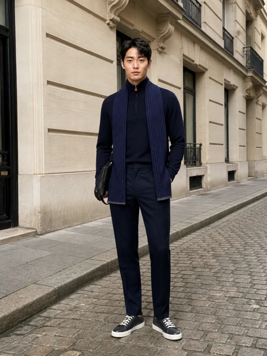 Kiton navy half zip tailored drawstring trousers