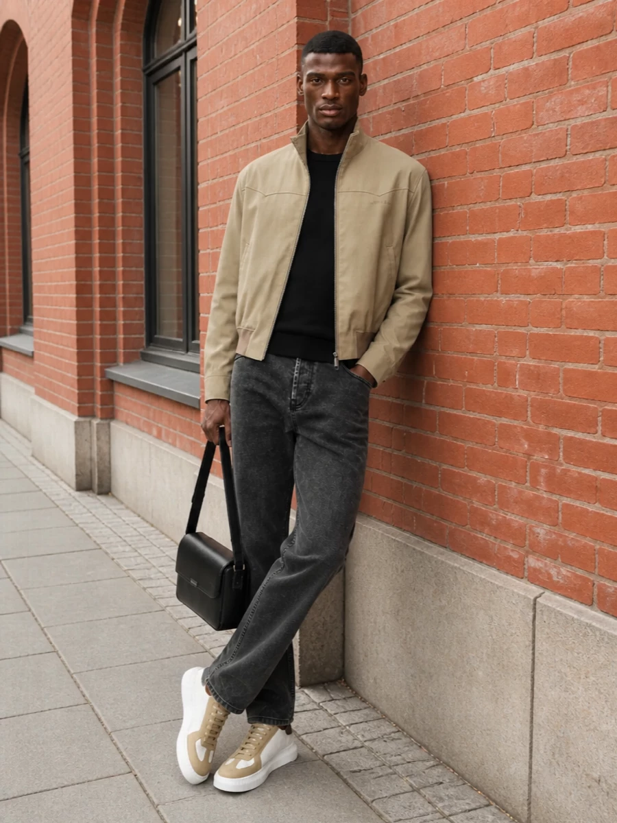 Alexander mcqueen sand blouson black denim outfit