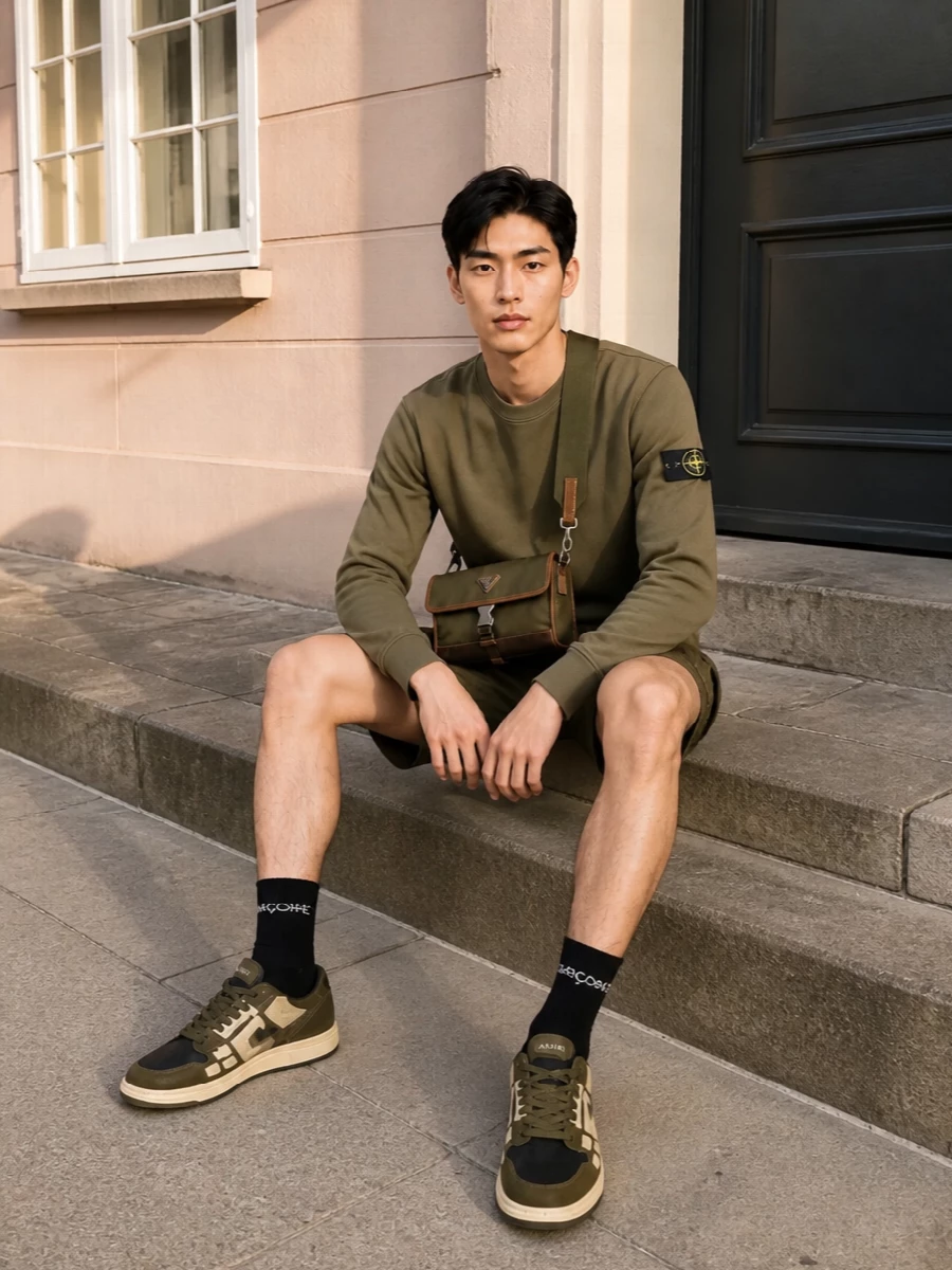 Stone island olive utility outfit amiri sneakers