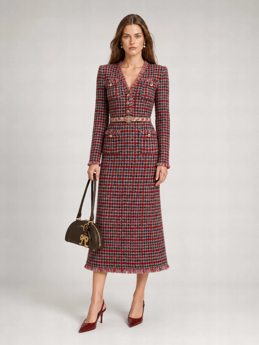 Self-Portrait Tweed Midi Dress