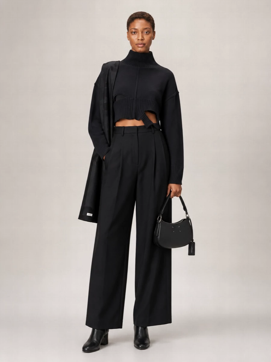 Mm6 Maison Margiela Virgin Wool Blend Distressed Cutout Cropped Turtleneck Sweater