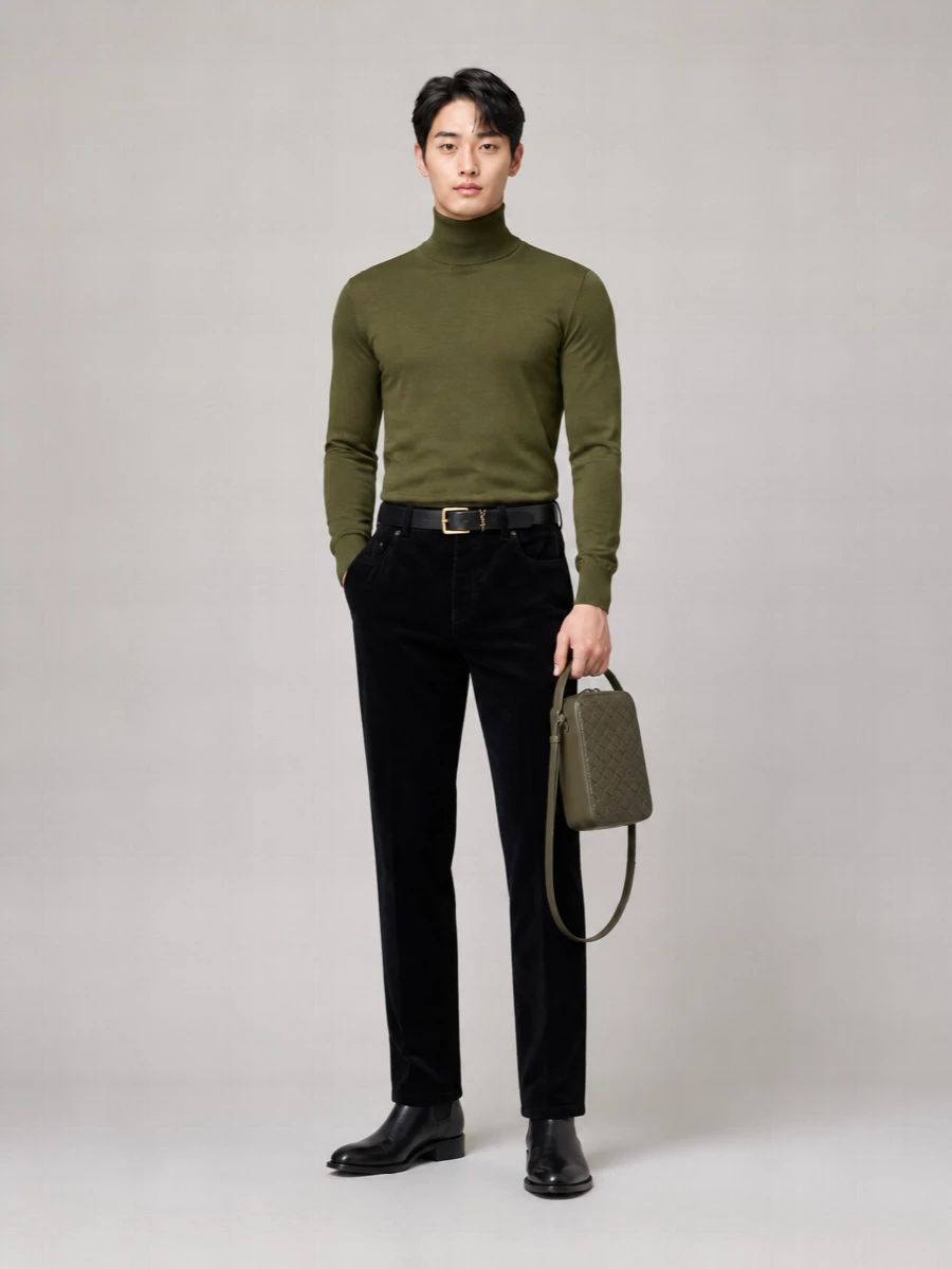 Saint Laurent Cashmere Wool Silk Fine-Knit Turtleneck Sweater