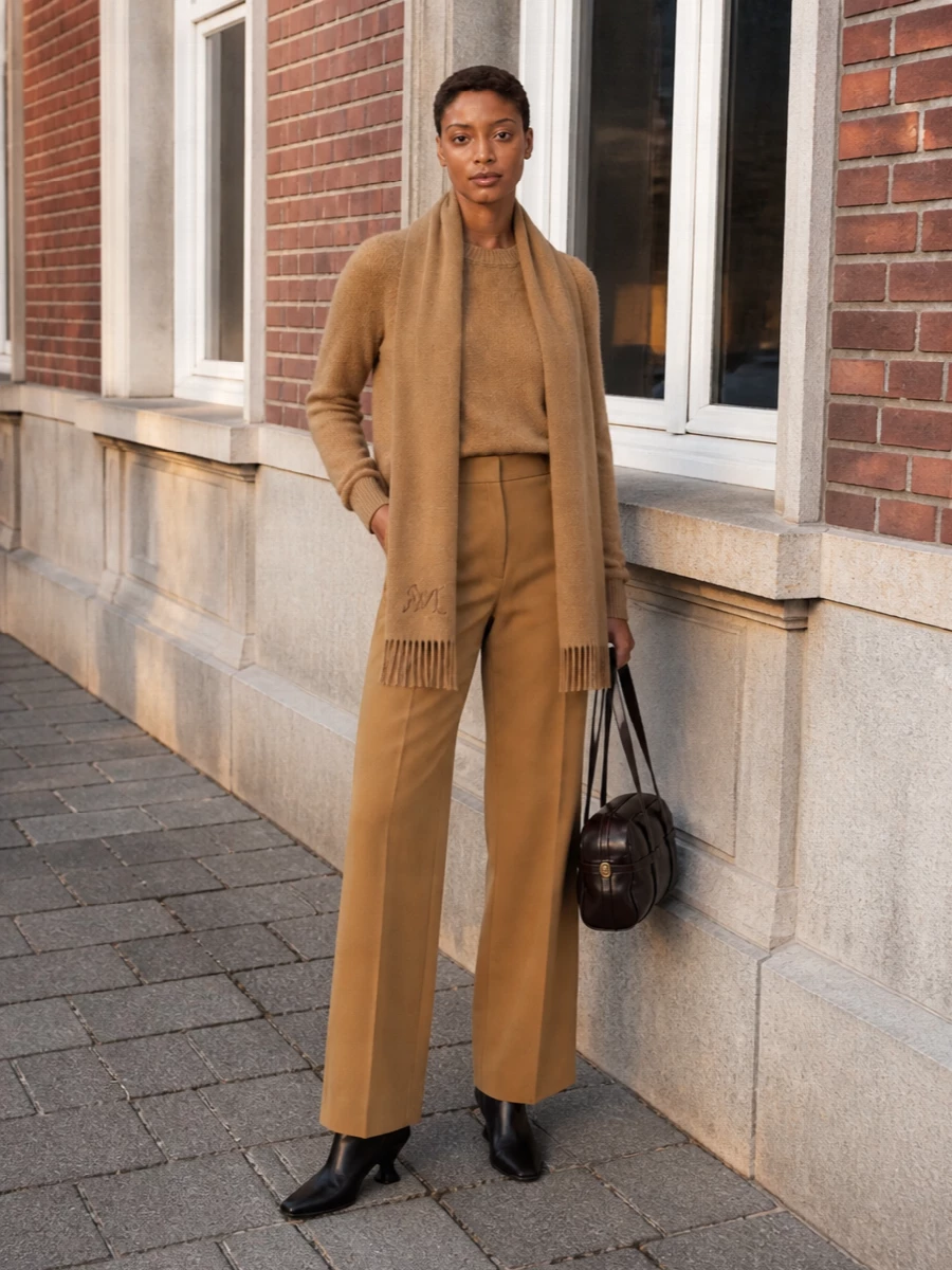 Dries van noten camel sweater wide leg trouser