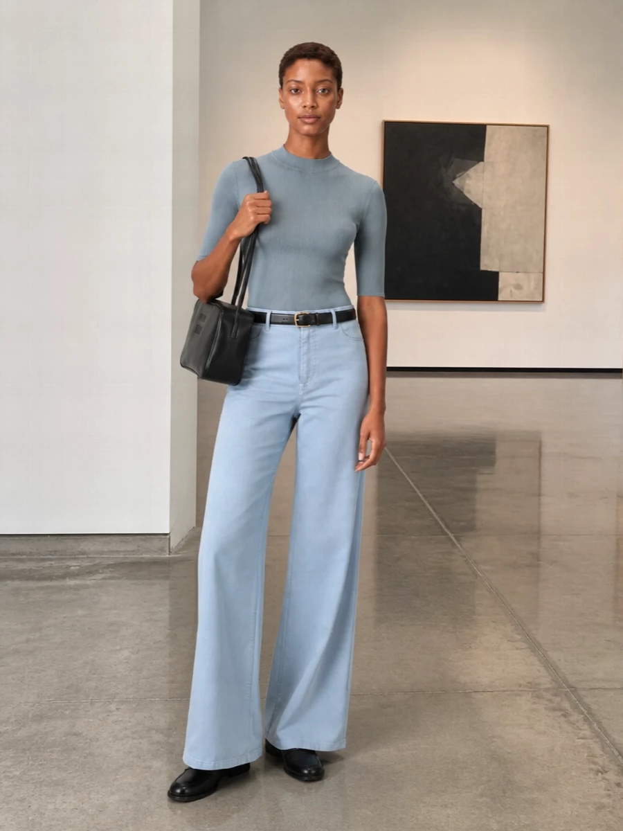 Miu miu wide leg trousers tonal knit loafers