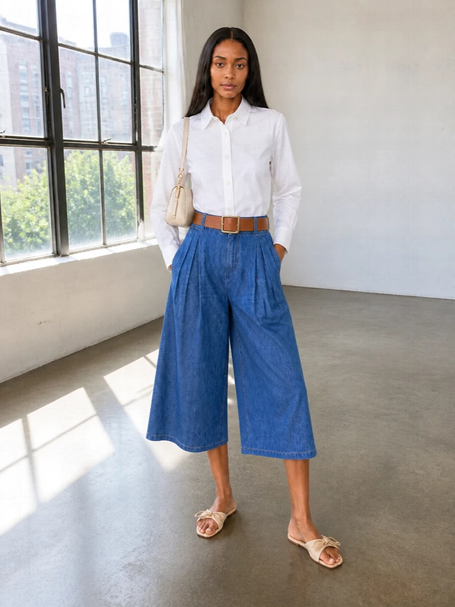 Max mara culottes white shirt outfit