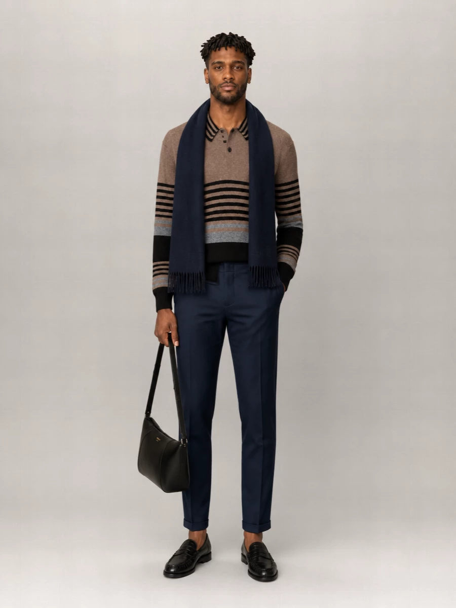 Paul Smith Striped Ribbed Cashmere Polo Sweater