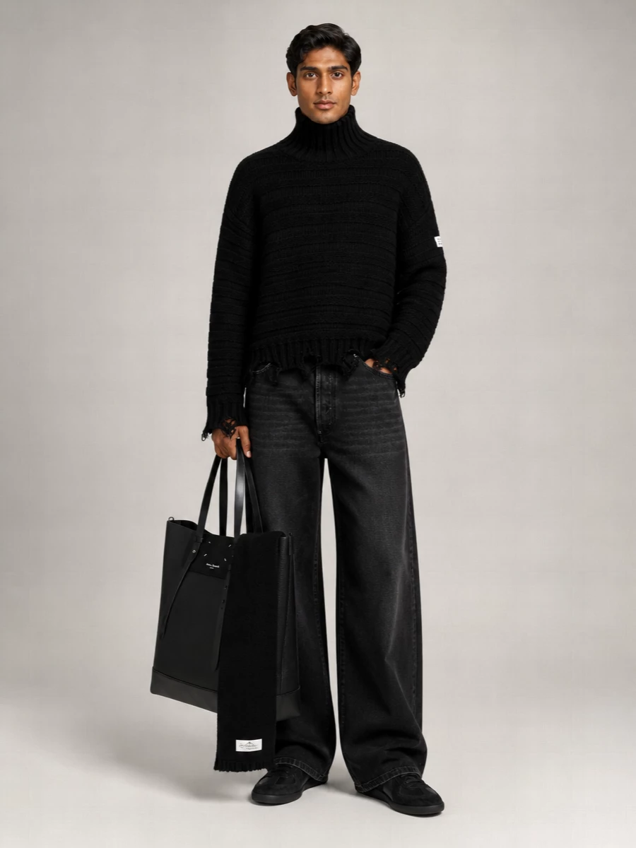 Mm6 Maison Margiela Ribbed Distressed Turtleneck Sweater
