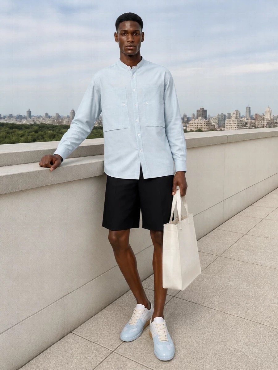 Comme des garcons shirt black tailored shorts outfit