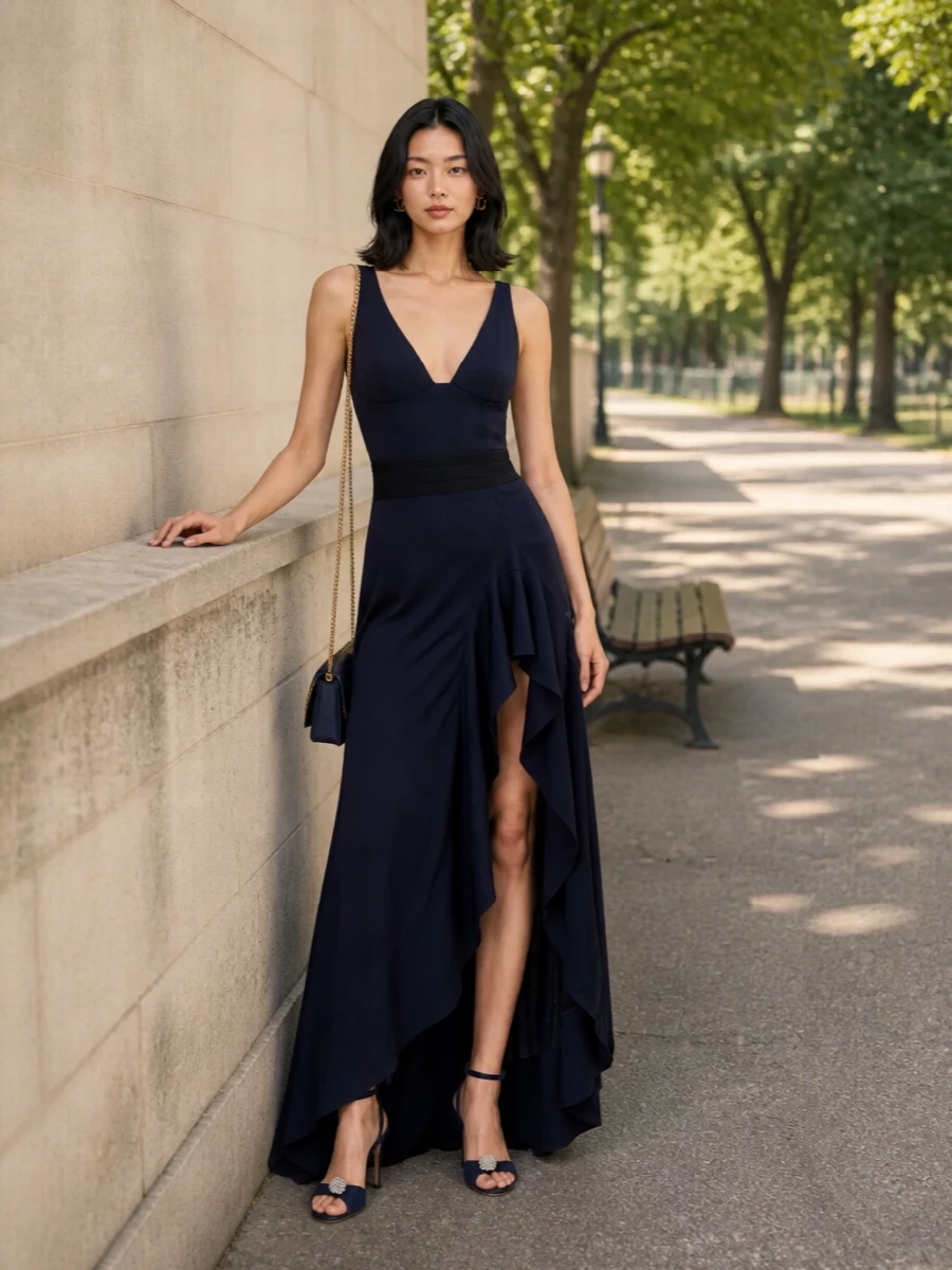 Stella mccartney navy evening gown jimmy choo heels
