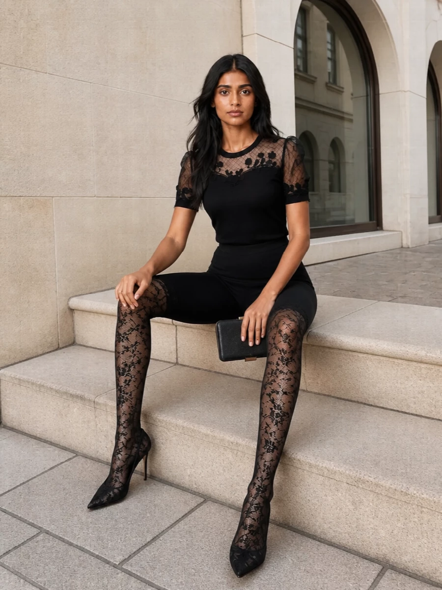 Dolce gabbana black lace top outfit heels