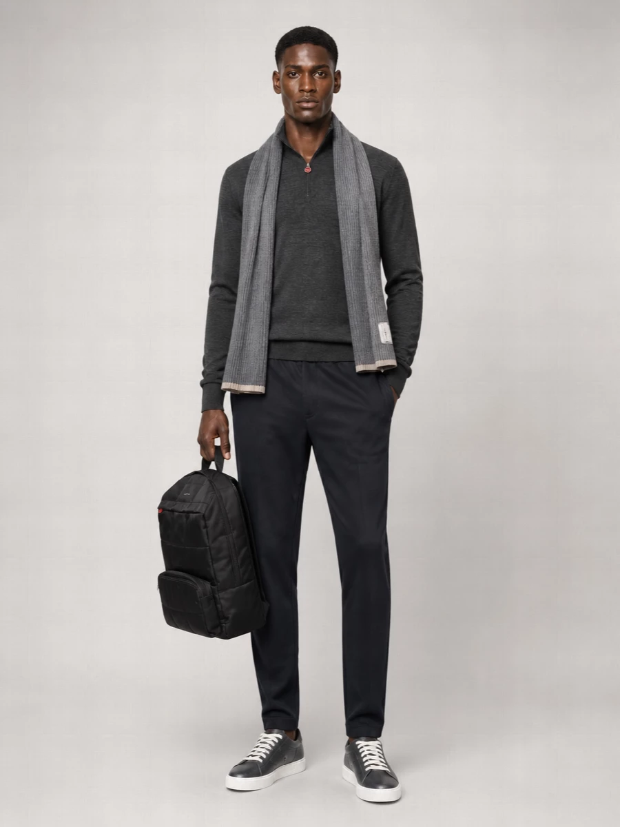 Kiton Wool Long-Sleeve Polo Sweater