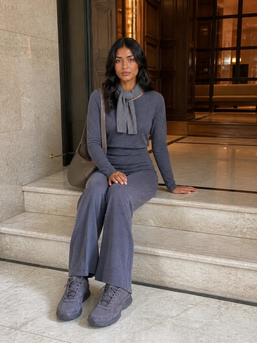 Semicouture grey knit outfit coperni bag