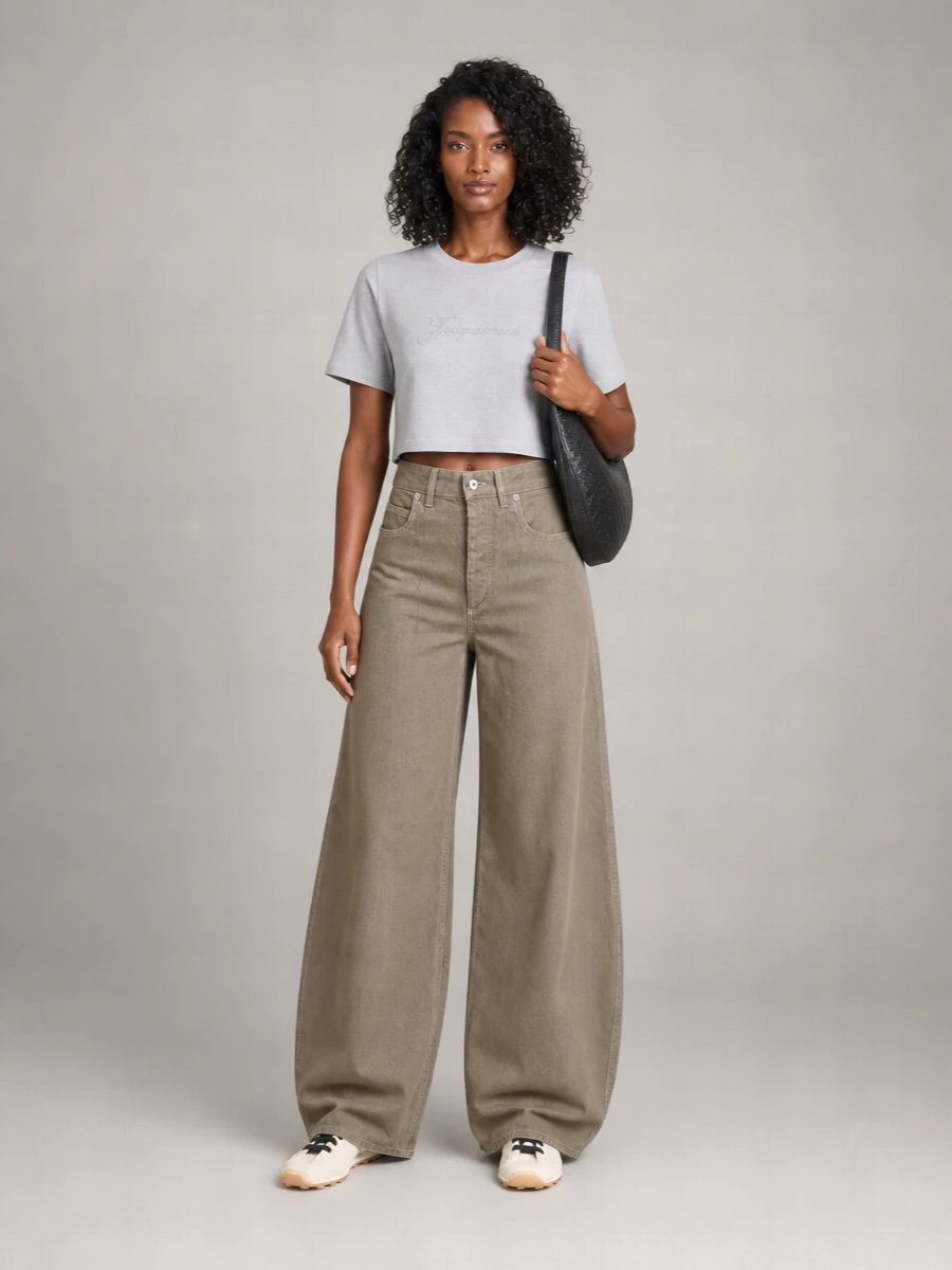Jacquemus Cropped Embroidered Logo Cotton T-Shirt