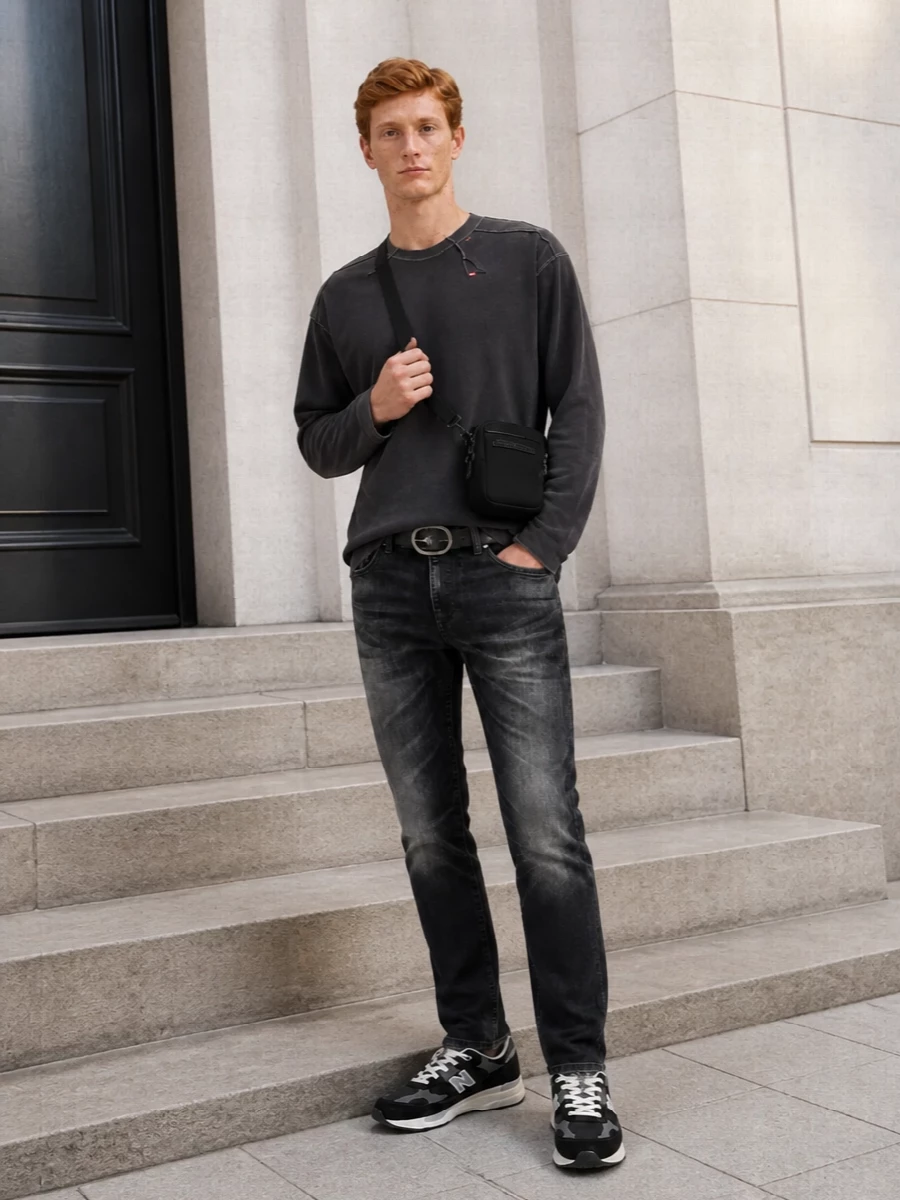 Diesel grey jeans charcoal sweatshirt new balance