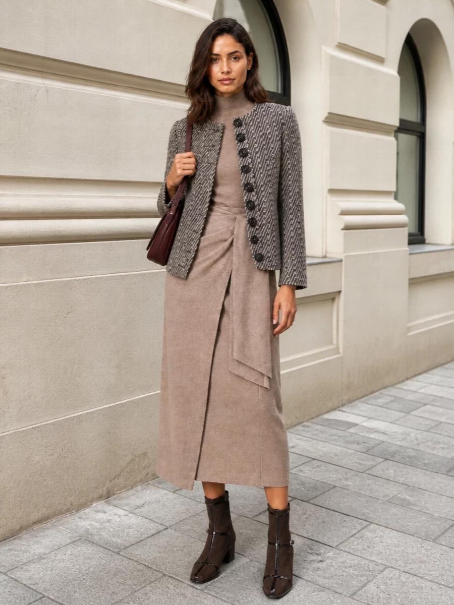 Emporio armani coat max mara knit dress outfit