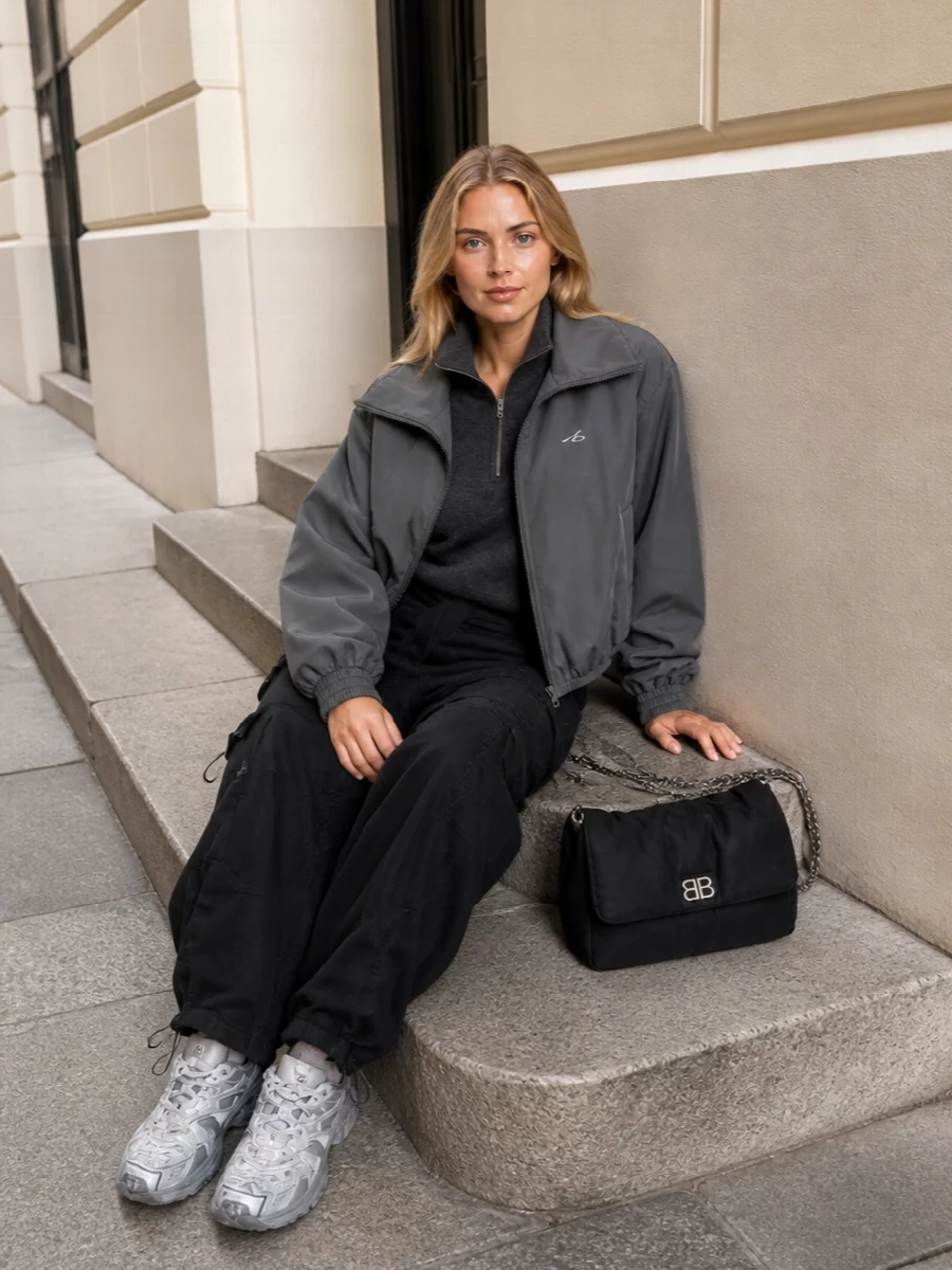 Balenciaga bomber cargo pants chunky sneakers