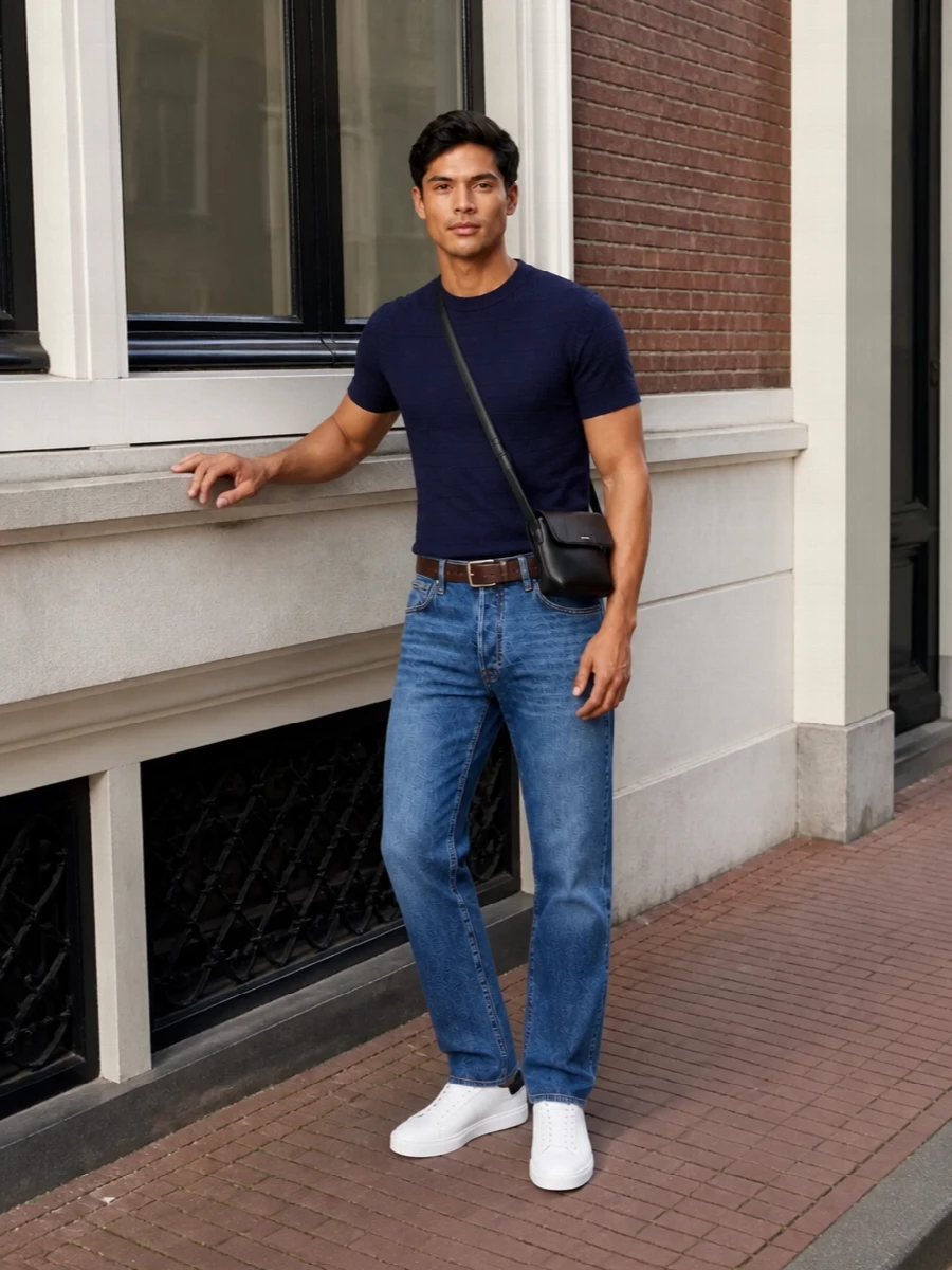 Emporio armani jeans navy knit white sneakers