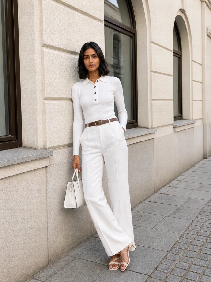 Michael kors white wide leg trousers outfit