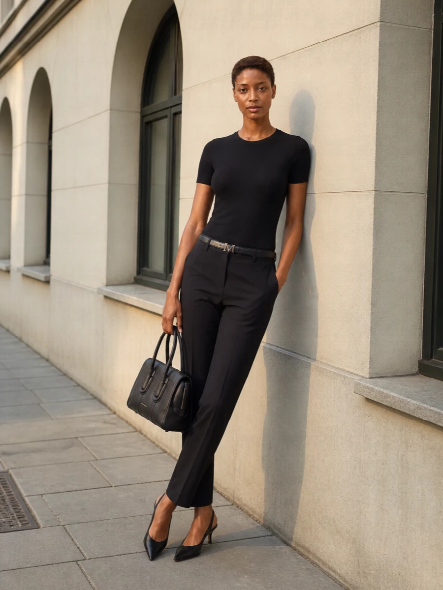 S max mara black knit tailored trousers slingbacks