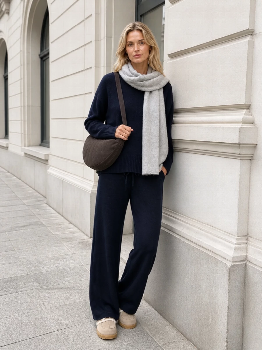 Lisa yang navy cashmere lounge set lemaire bag