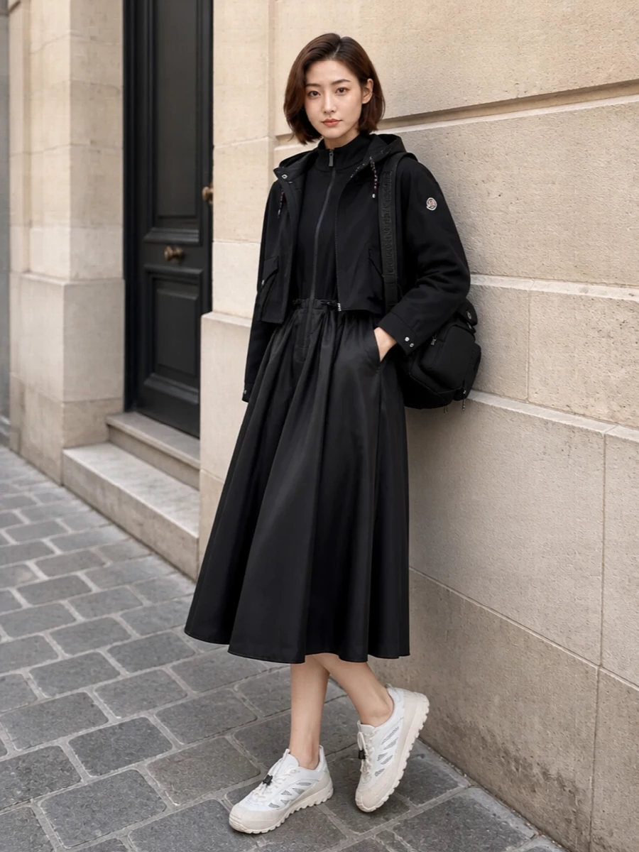 Moncler black bomber midi dress urban outfit
