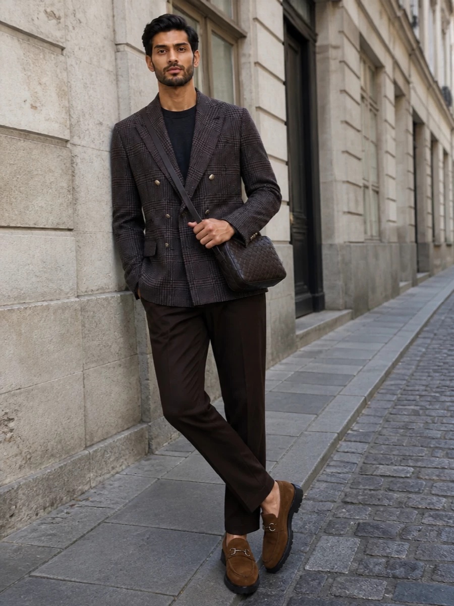 Brunello cucinelli blazer brown trousers outfit