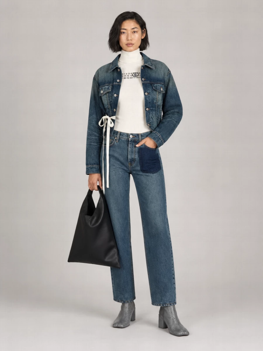 Mm6 Maison Margiela Denim Asymmetric Cropped Jacket