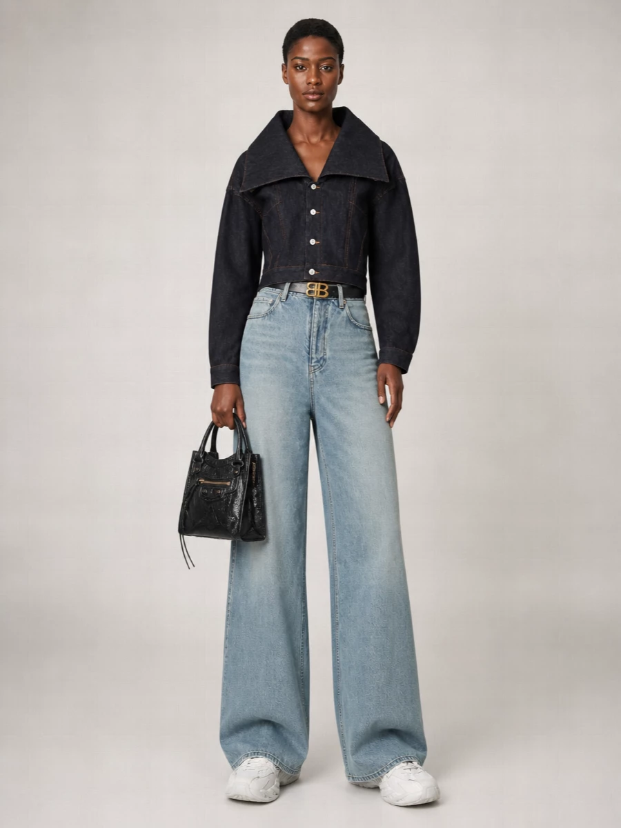 Balenciaga Denim Cropped Boxy Jacket