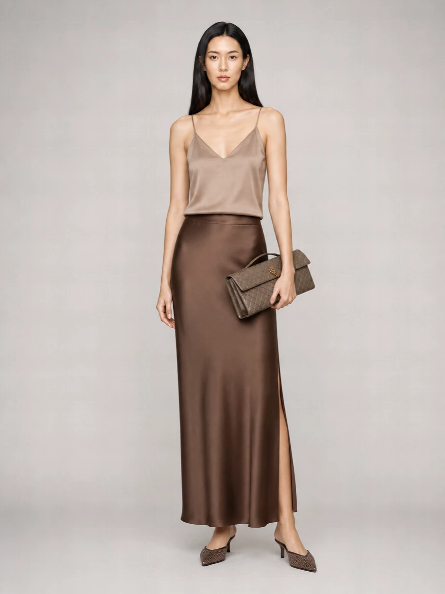 Brunello Cucinelli Elasticized High Waist Satin Finish Side Slit
