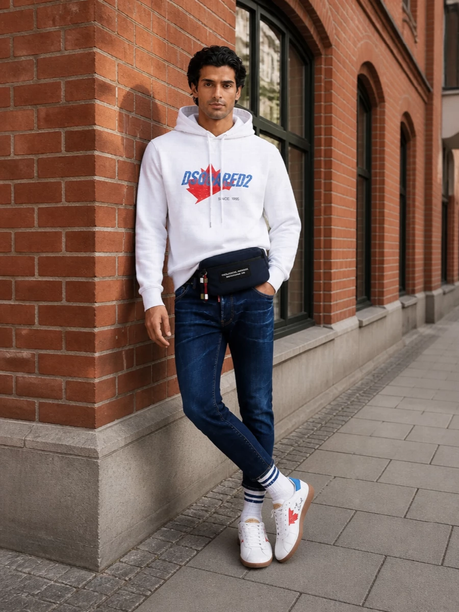 Dsquared2 hoodie slim jeans retro sneakers