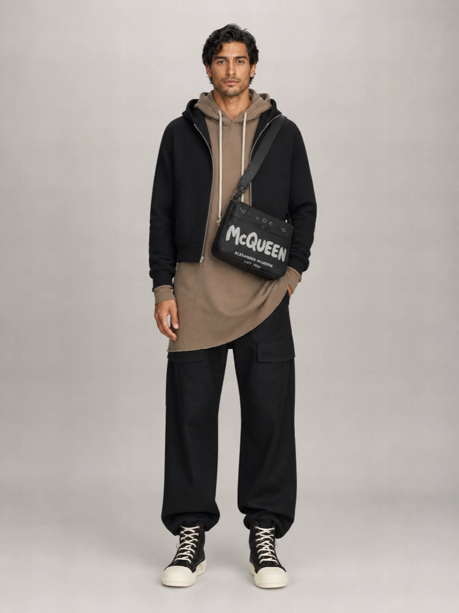 Rick Owens Drkshdw Cotton Asymmetric Zip Hooded Jacket