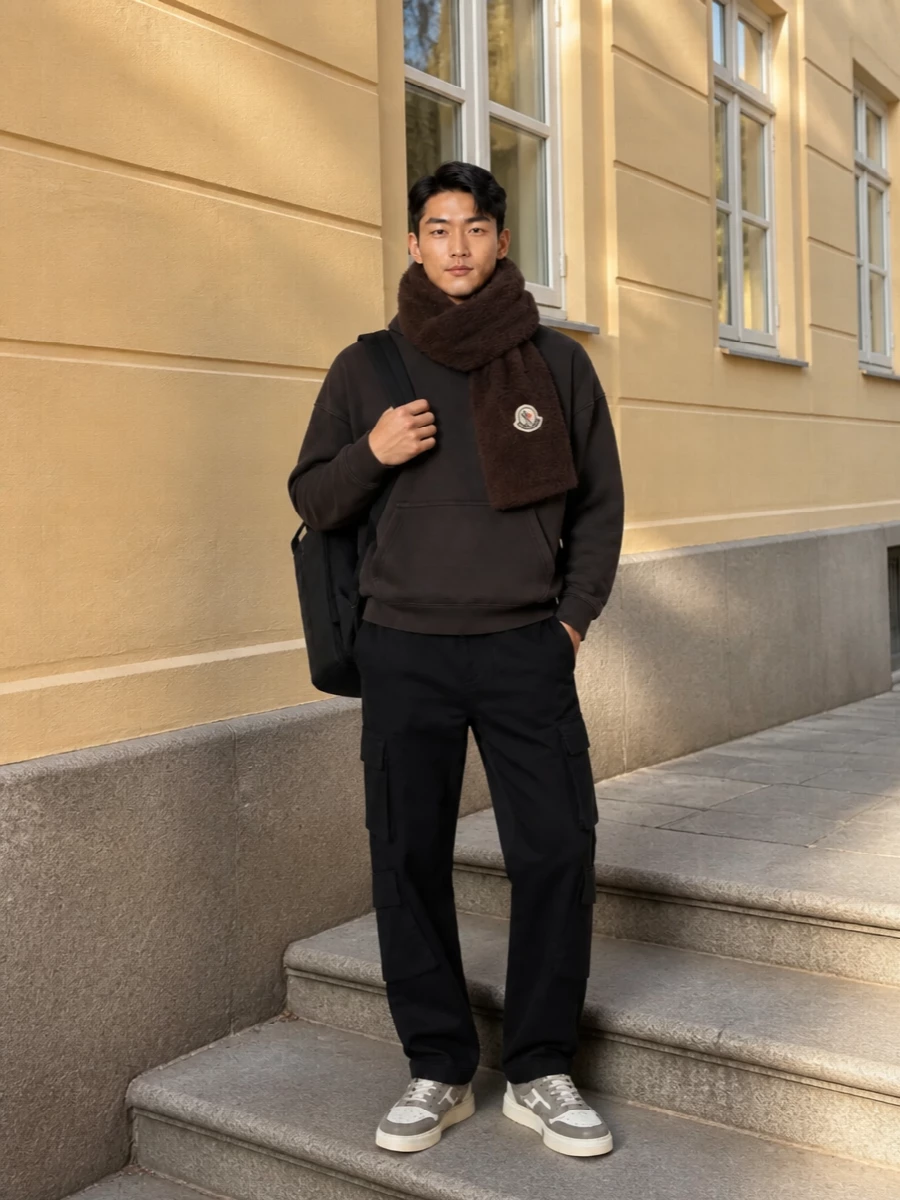 Represent hoodie black cargo pants chunky sneakers