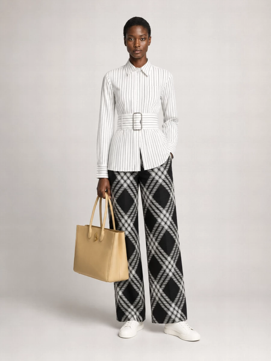 Burberry Virgin Wool Vintage Check Mid-Rise Wide-Leg Trousers