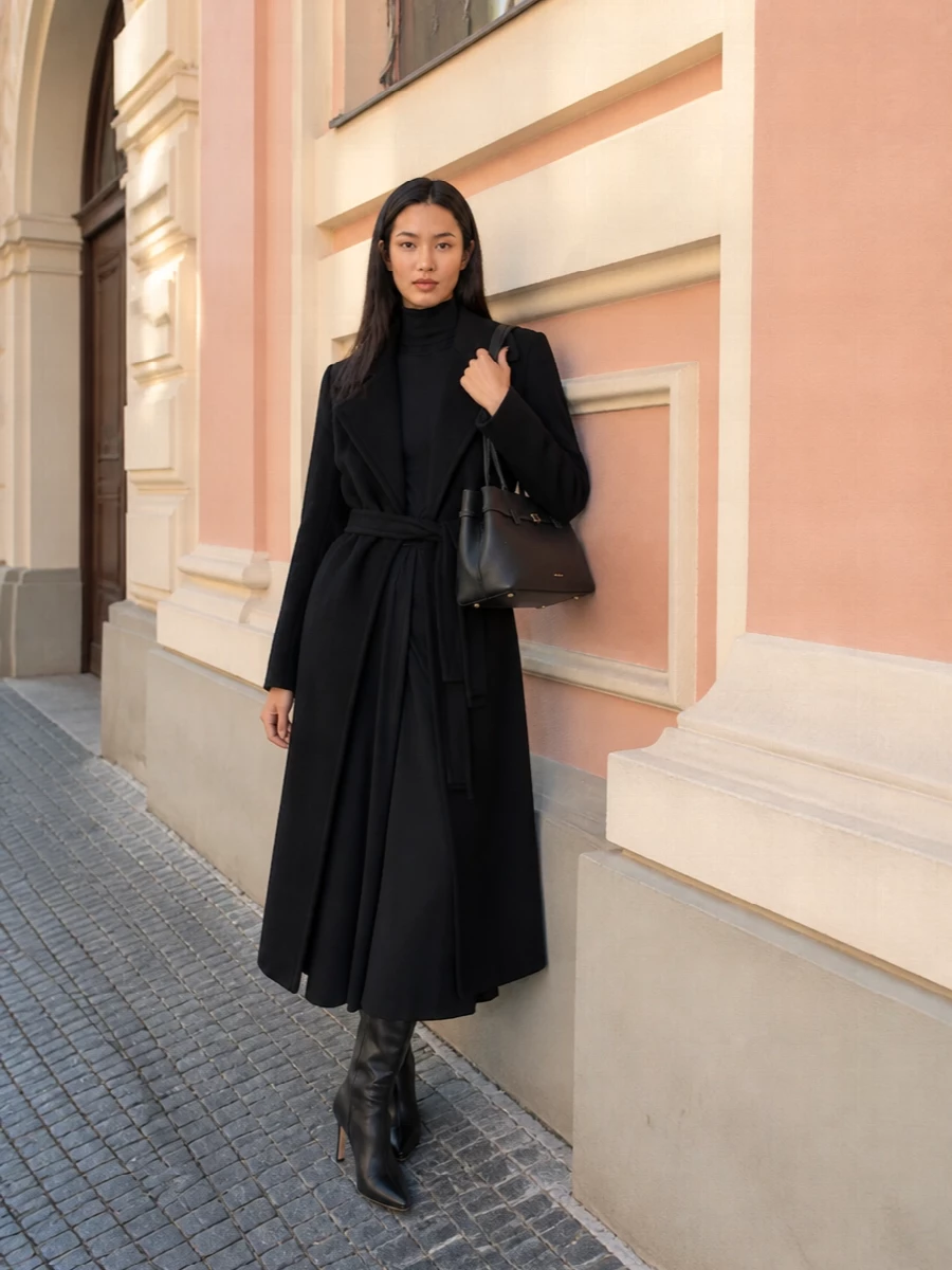 Fabiana filippi black maxi dress tagliatore coat