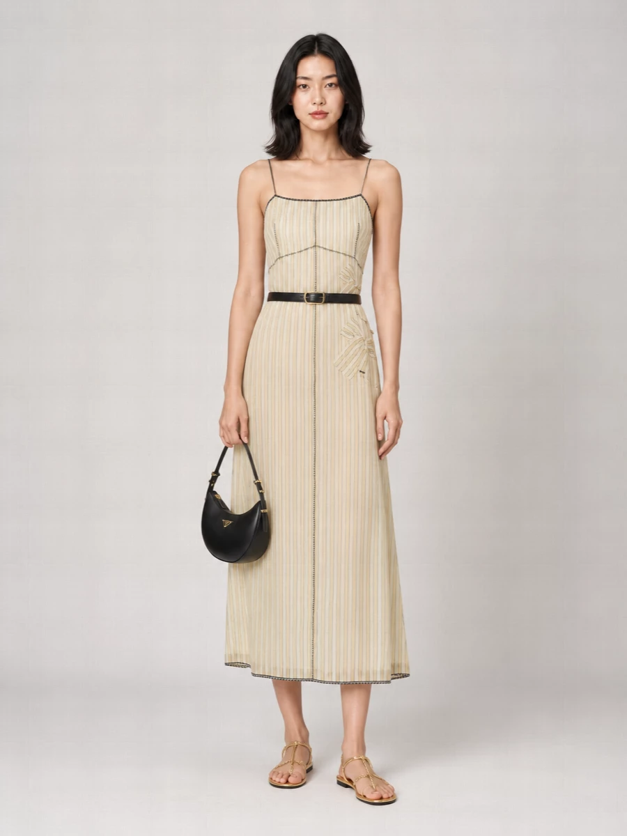 Prada Embroidered Cupro Midi Dress