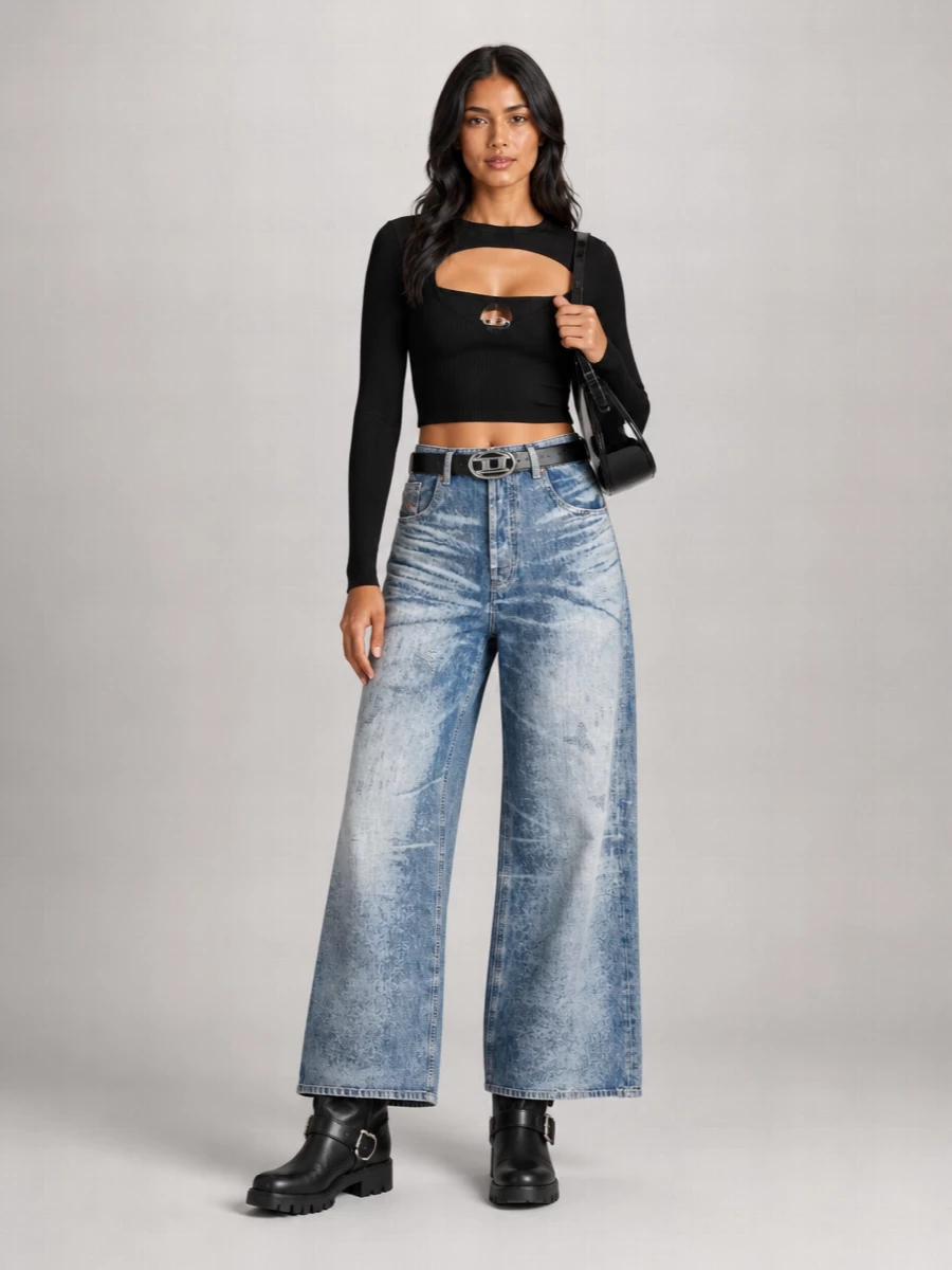Diesel Denim High-Rise Wide-Leg Jeans