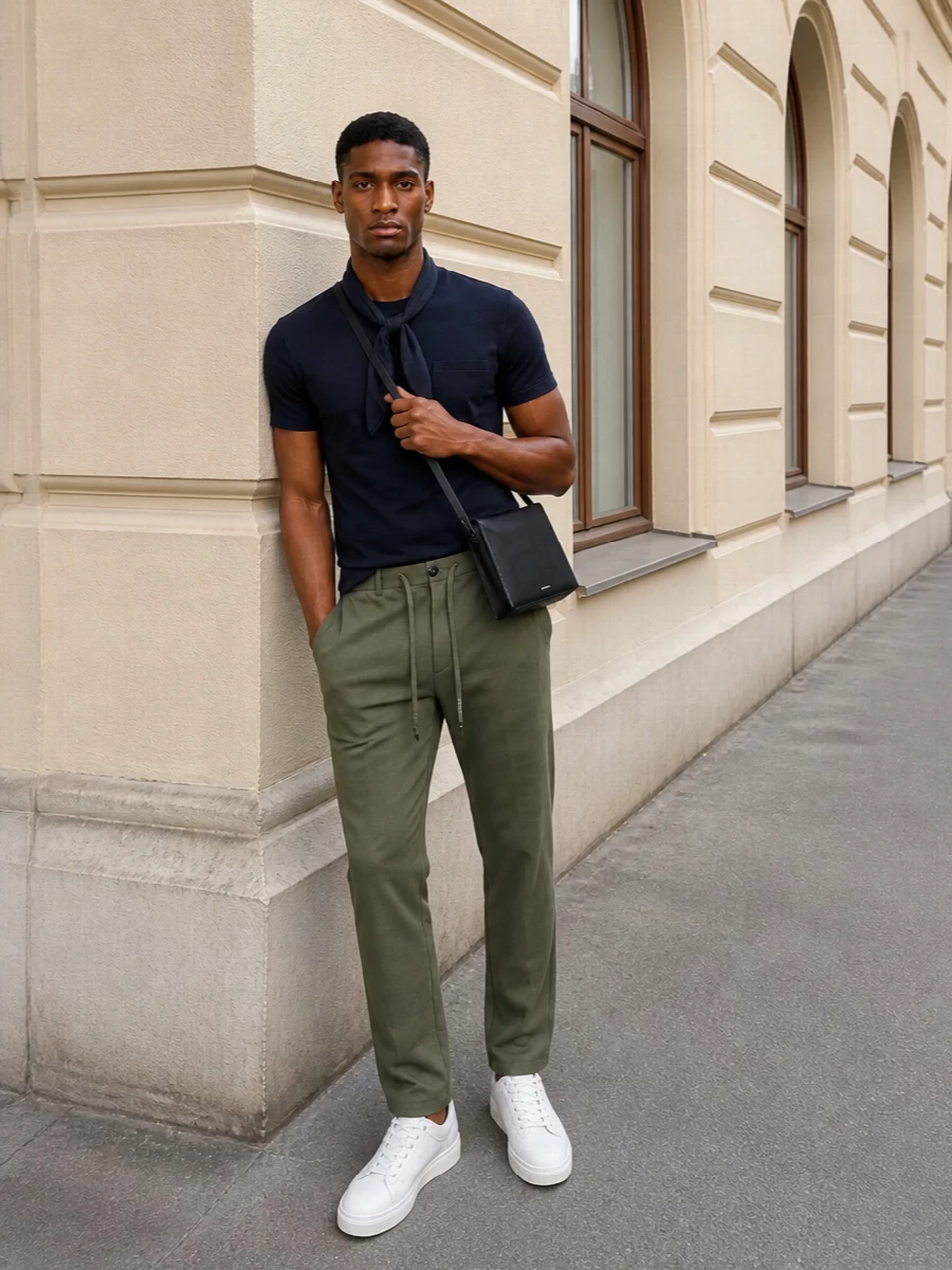 Circolo 1901 navy tee olive trouser outfit