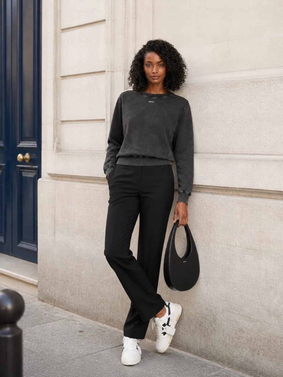 Off white streetwear outfit coperni bag