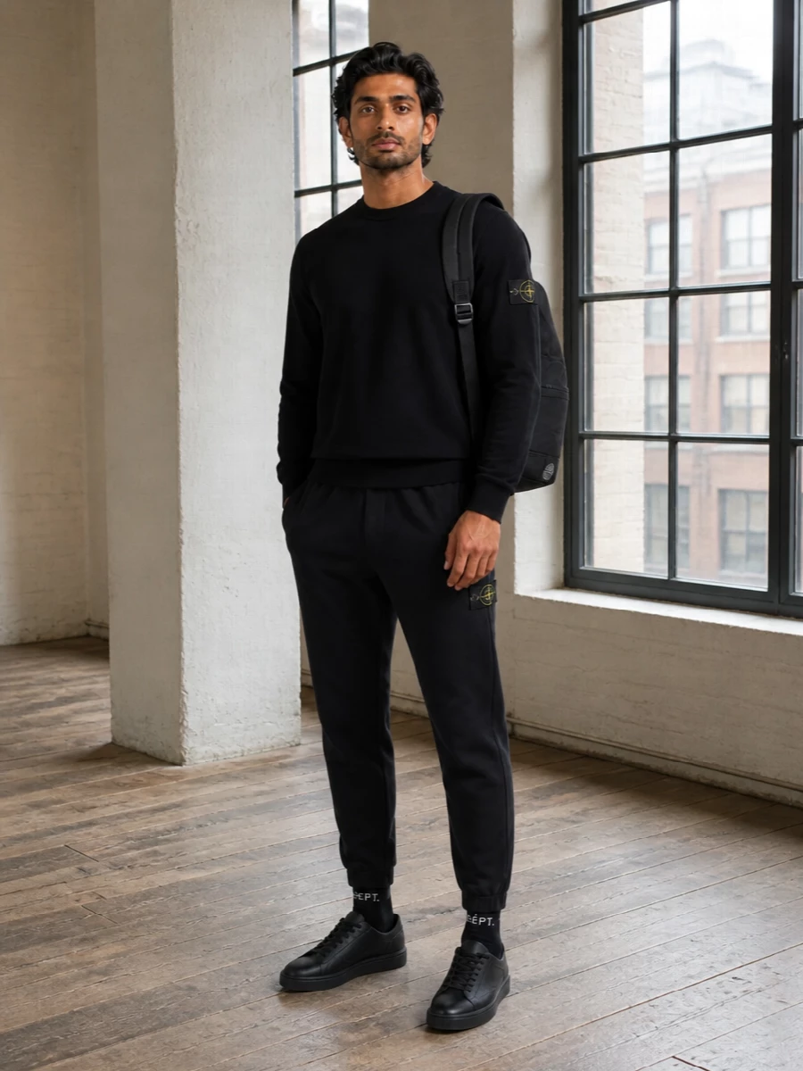 Stone island black knit tapered track outfit