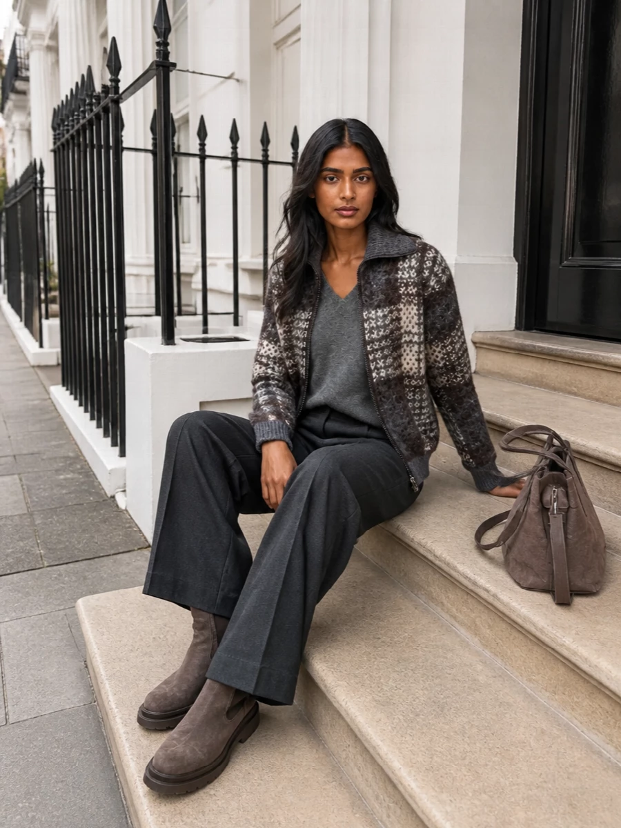 Brunello cucinelli plaid jacket grey wide leg trousers