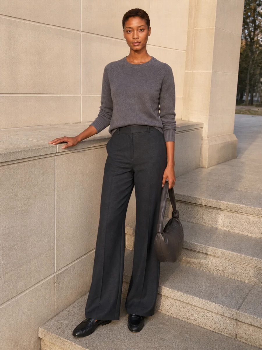 Loulou studio charcoal sweater wide leg trousers