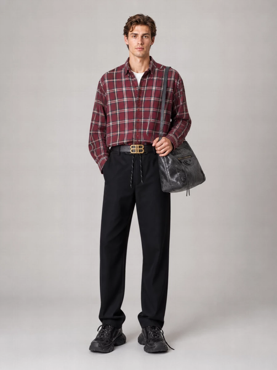 Balenciaga Checked Flannel Long-Sleeve Shirt
